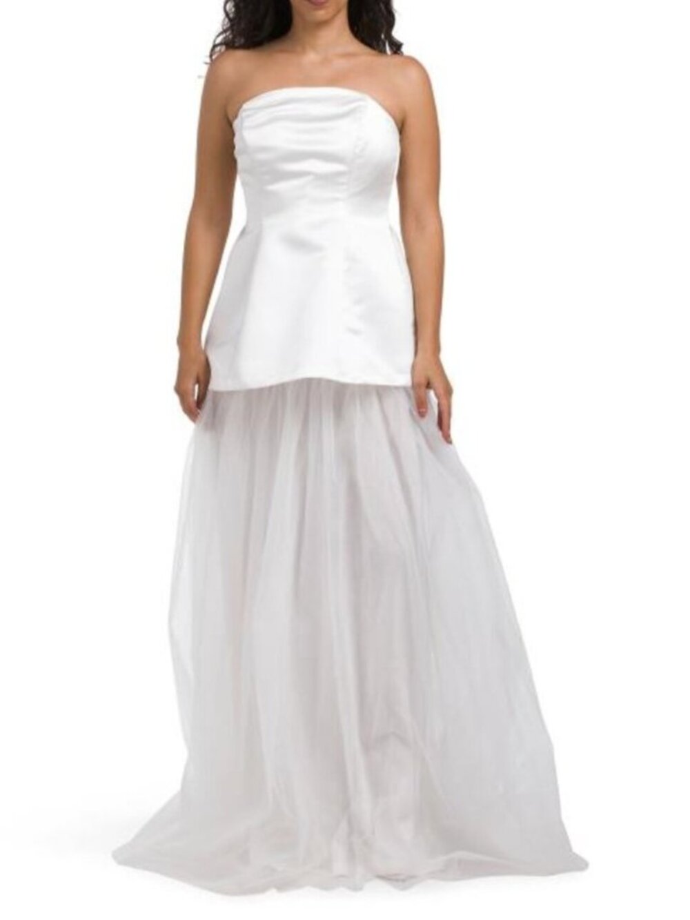 MANIJU Dropped Waist Adjustable Strap Tulle Gown